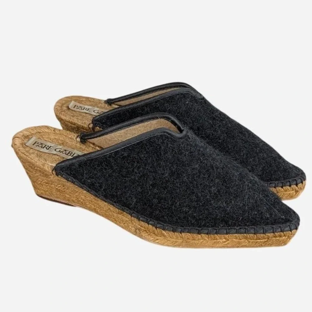 Pare Gabia Wool Espadrille Wedge Mule Black Made in France EU 35 US 5